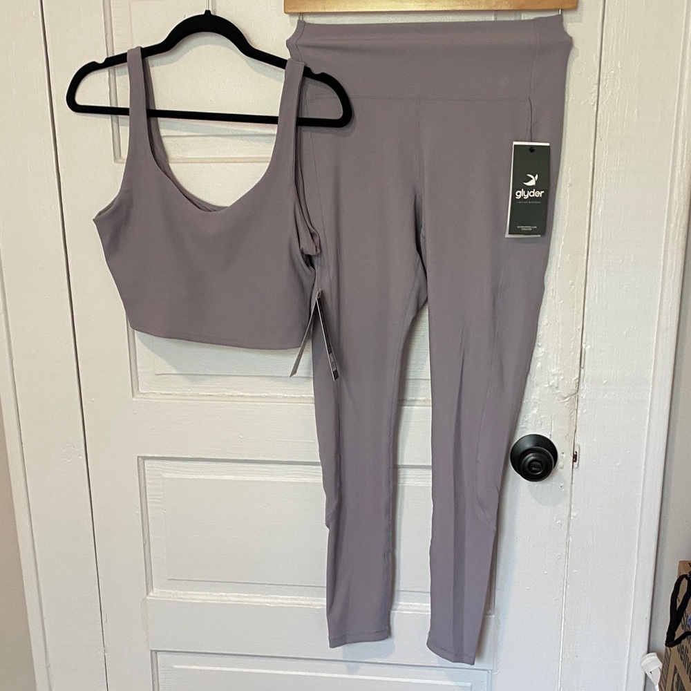 Glyder Dusty Lavender High-Waist Leggings and Crop Tank Set Size Large